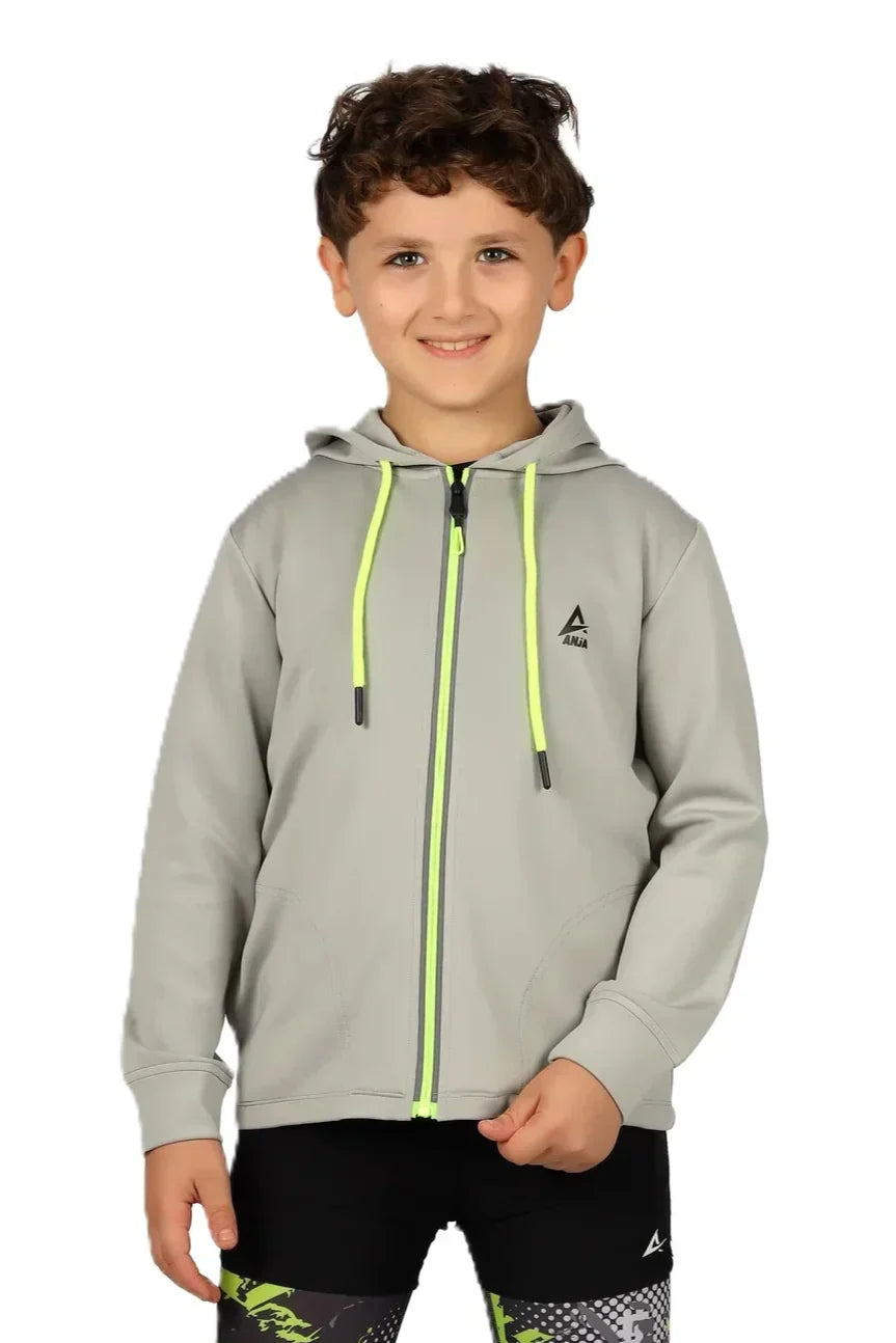 Contrast Zip-Up Hoodie - Grey & Green