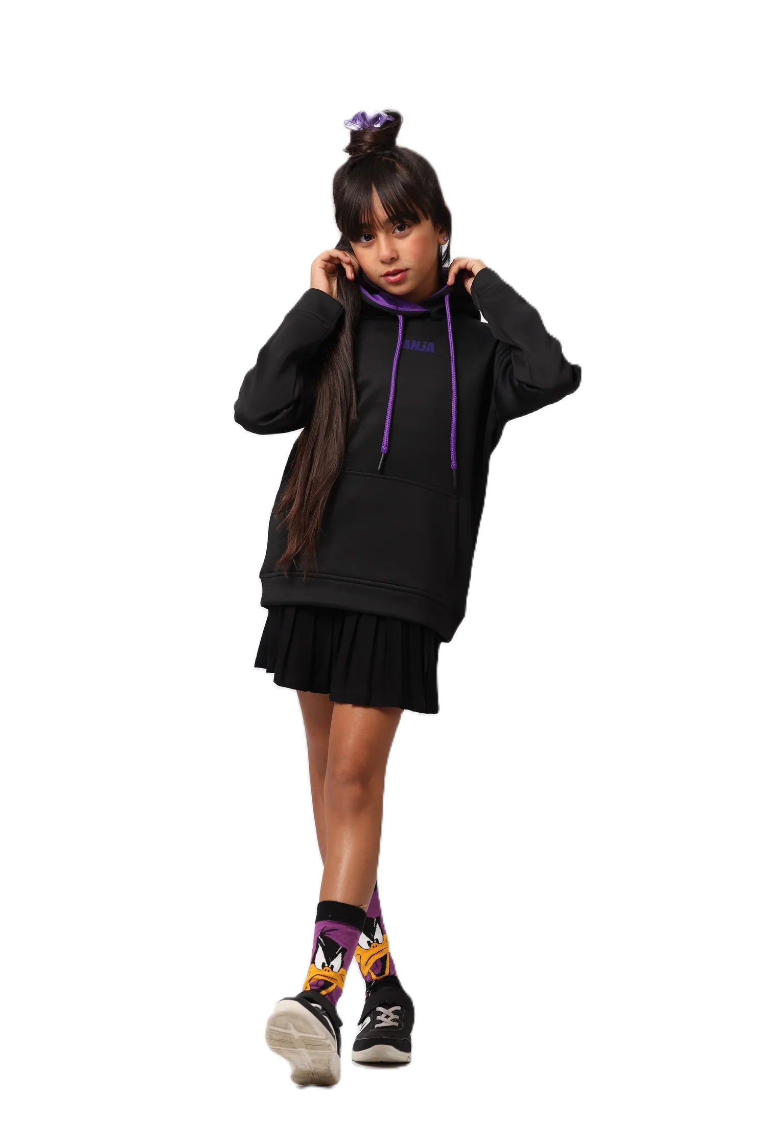 Contrast Kangaroo Hoodie - Black