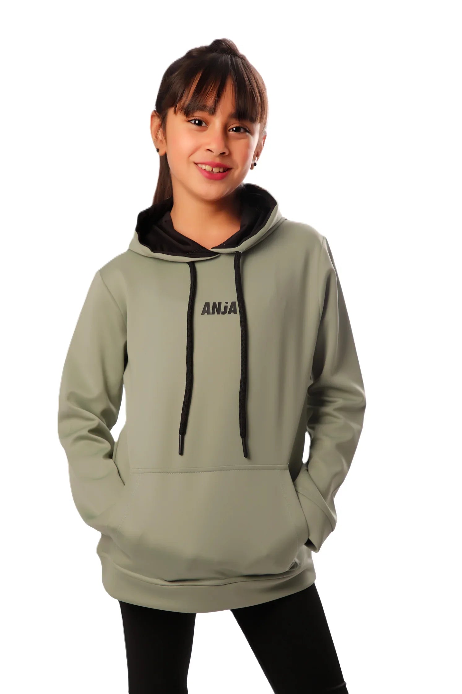 Contrast Kangaroo Hoodie - Olive Green