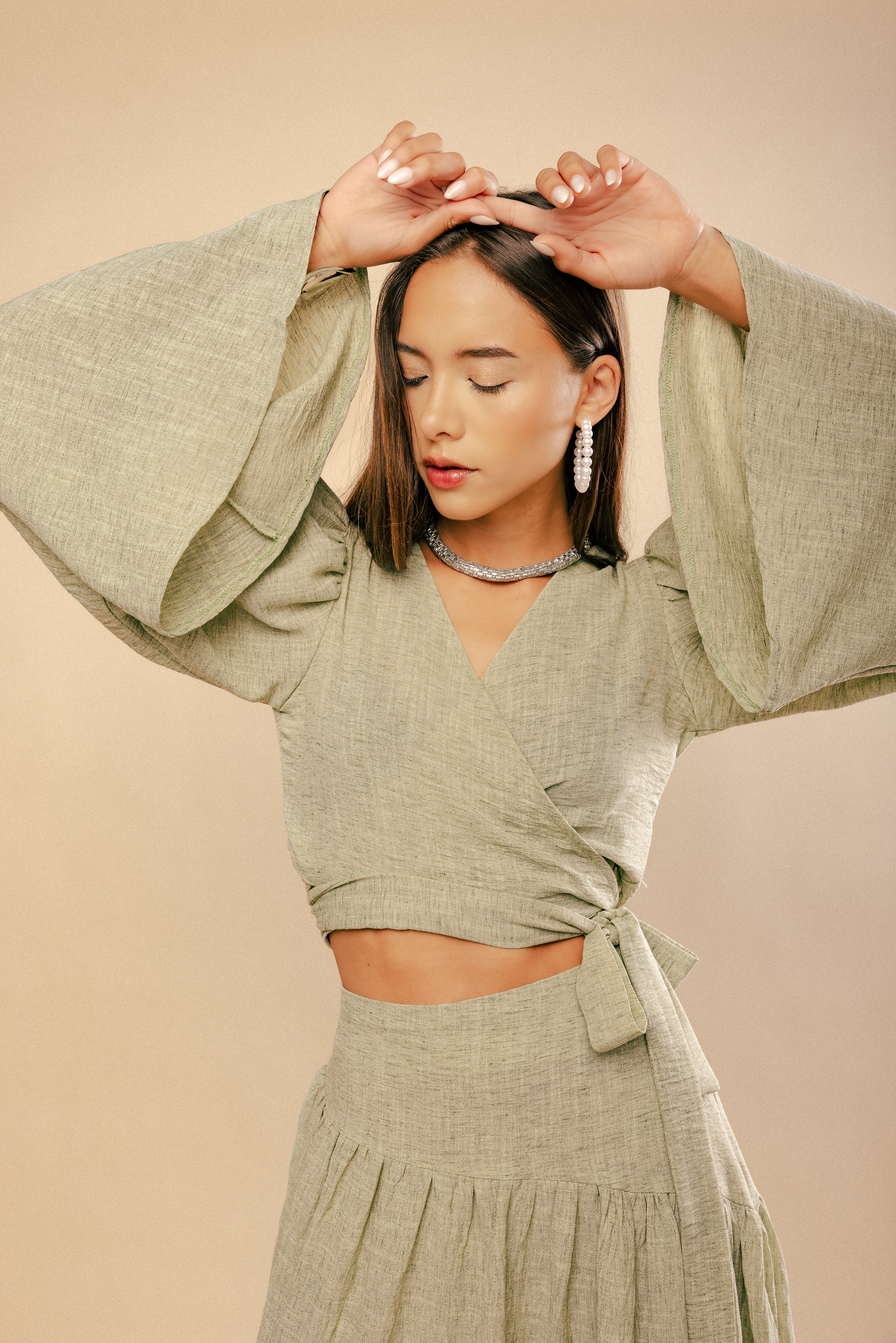 Linen Wrap Top - Pistachio