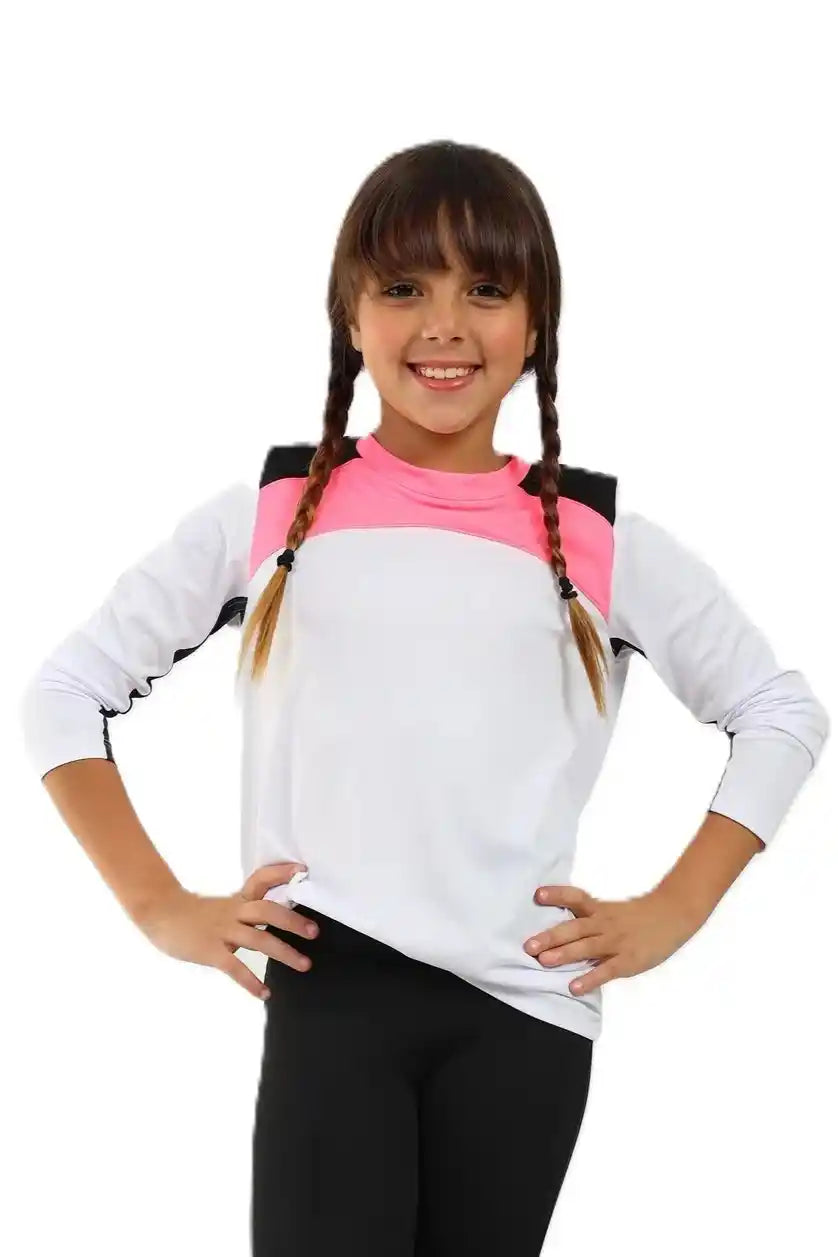 Color Block Performance Long Sleeve T-Shirt - White & Pink