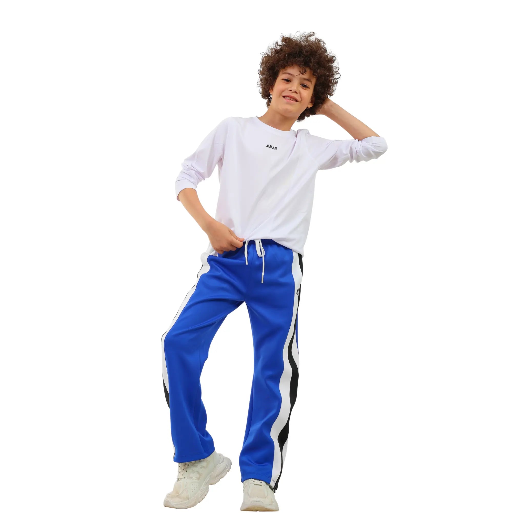 Side Stripe Track Pants with Zipper Hem - Blue