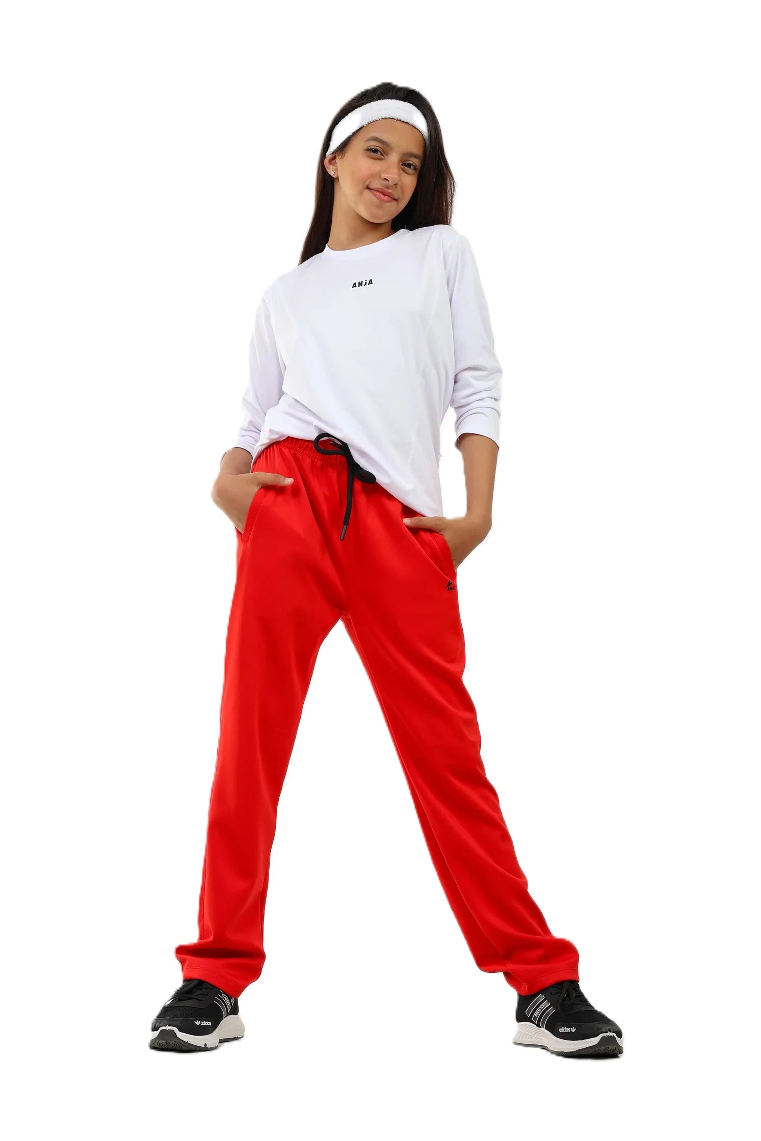 Drawstring Athletic Track Pants - Red