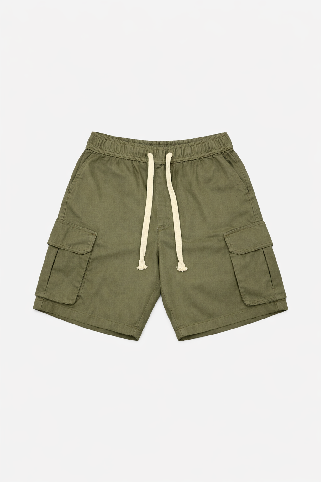 Olive Gabardine Side Pocket Shorts