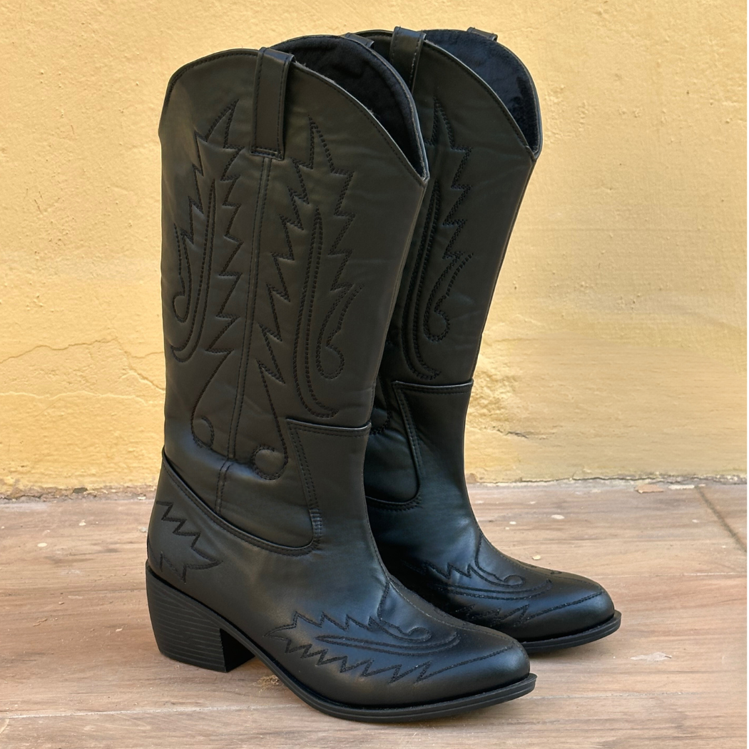 BOYERO BLACK COWBOY BOOTS