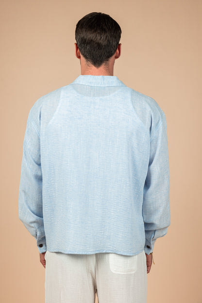 Sky Blue Boxy Fit Linen Shirt