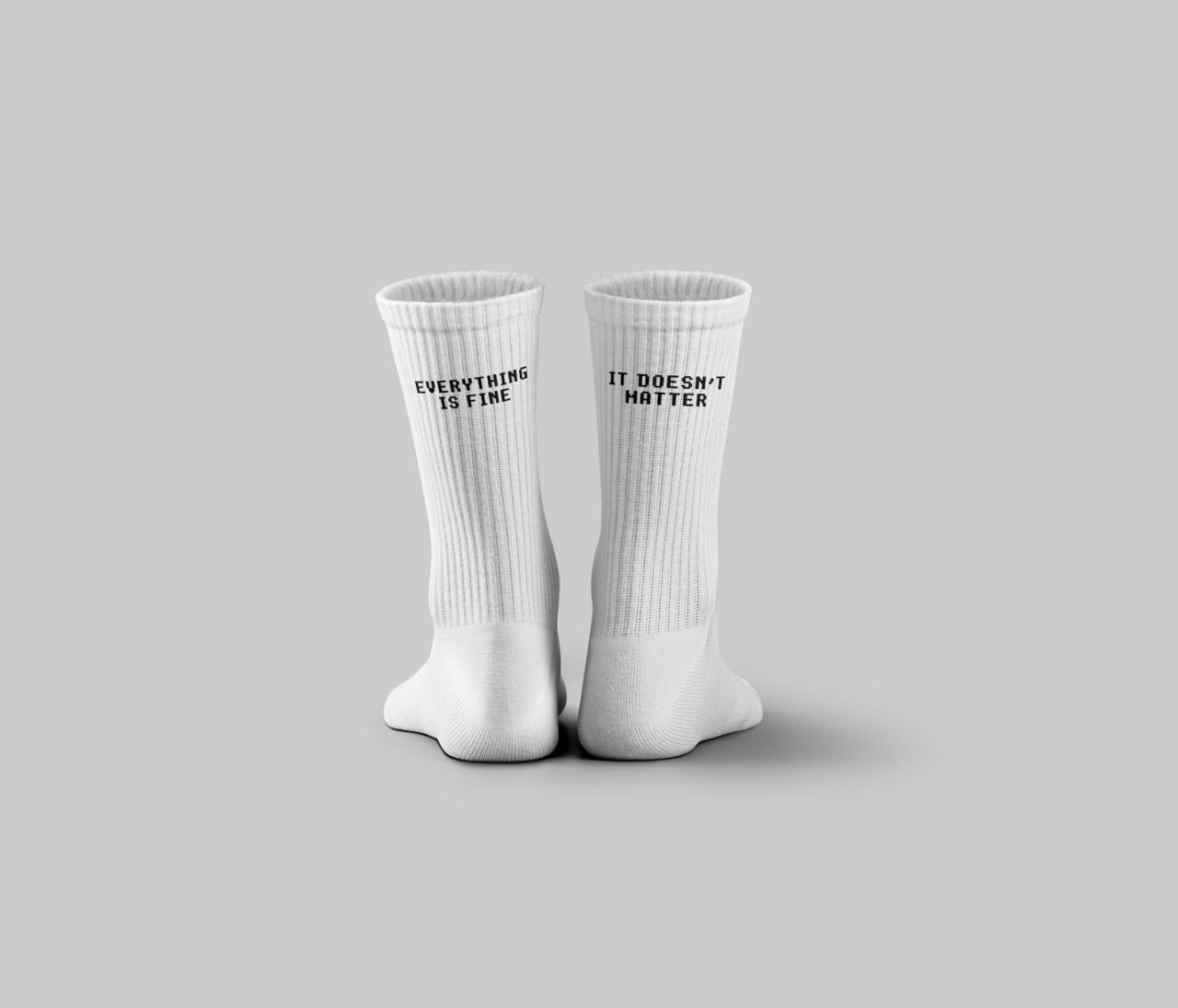 Cotton Printed Crew Socks – White