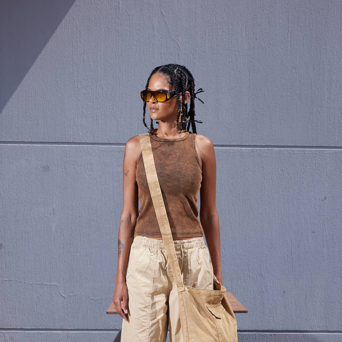 Gabardine Parachute Cut Pants - Beige
