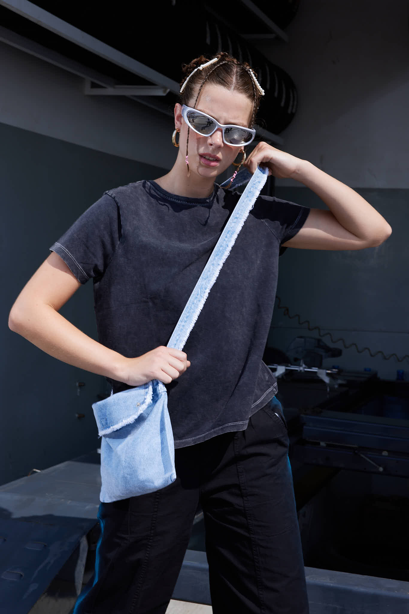 Cotton Denim Washed T-Shirt - Black