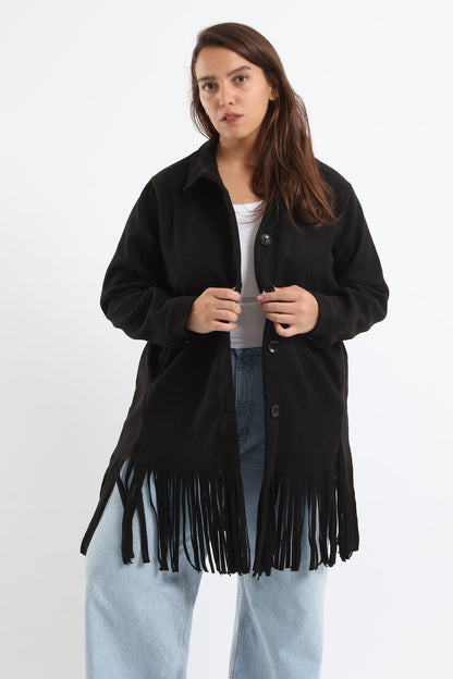 Wool Shirt with Pockets And Fringed Hem