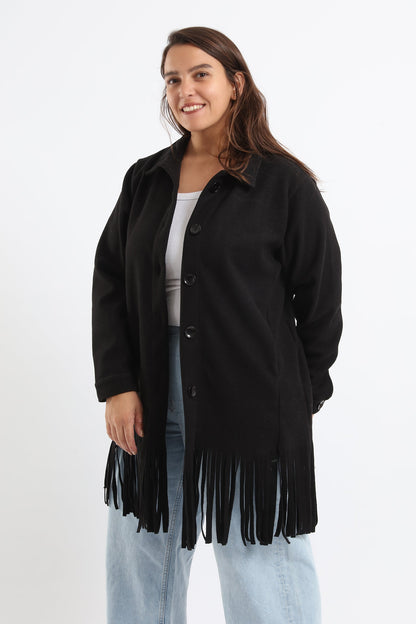 Wool Shirt with Pockets And Fringed Hem