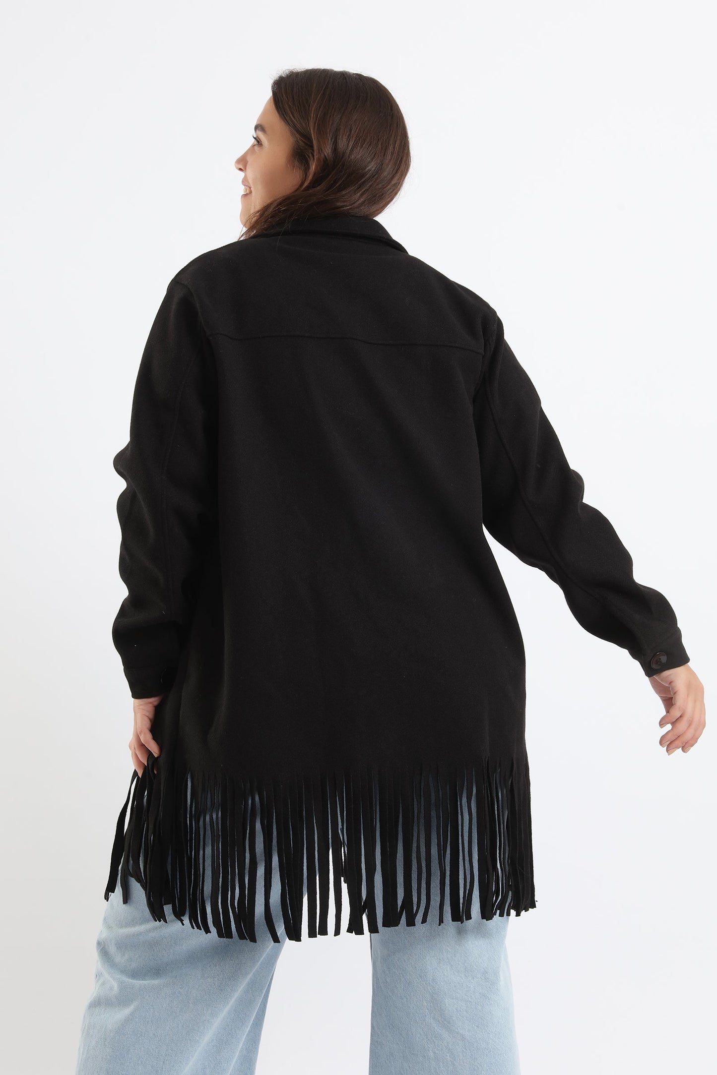 Wool Shirt with Pockets And Fringed Hem