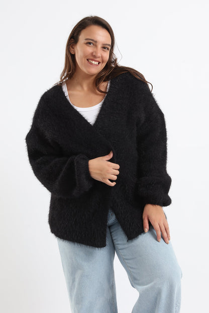 Oversized Plain Fleece Cardigan