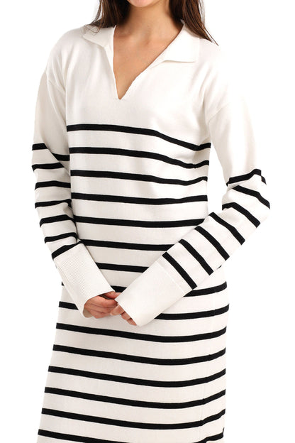 Viscose Striped Knit Midi Dress – Off White