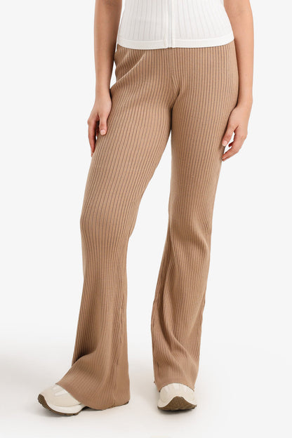 Polyamide Ribbed Flared Pants – Beige