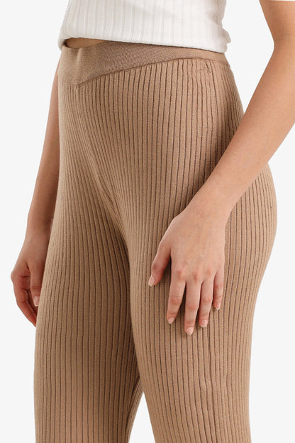Polyamide Ribbed Flared Pants – Beige