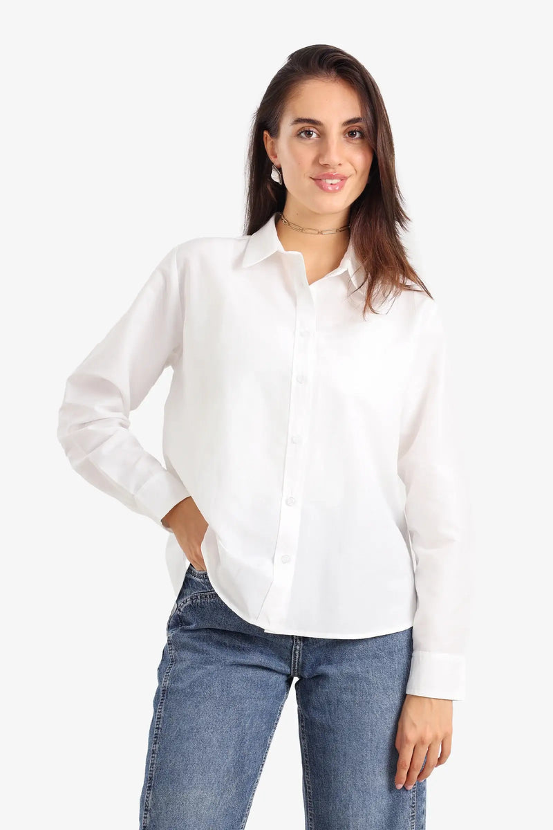 Poplin Solid Asymmetric Hem Shirt – Off White