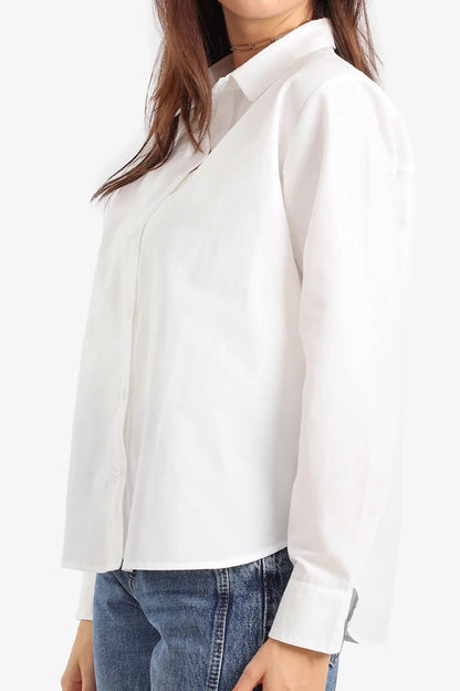 Poplin Solid Asymmetric Hem Shirt – Off White