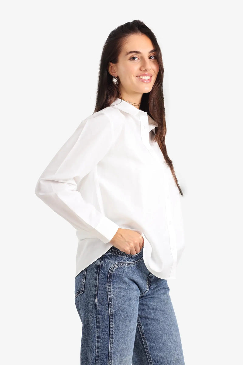Poplin Solid Asymmetric Hem Shirt – Off White