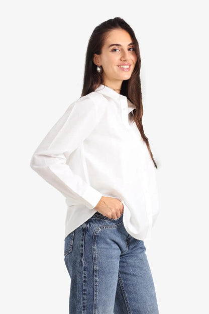 Poplin Solid Asymmetric Hem Shirt – Off White