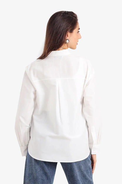 Poplin Solid Asymmetric Hem Shirt – Off White