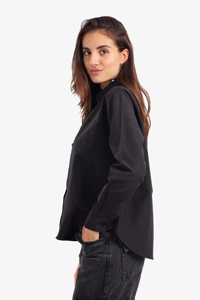 Poplin Solid Asymmetric Hem Shirt – Black