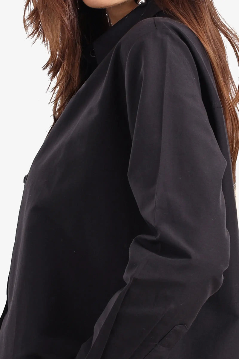 Poplin Solid Asymmetric Hem Shirt – Black
