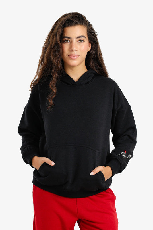 Printed Back Graphic Hoodie – Black