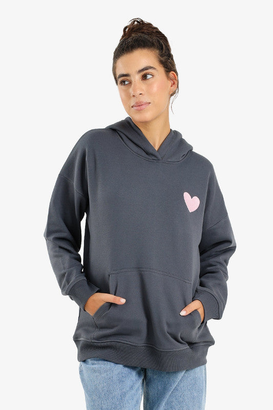 Printed Back Text Hoodie – Dark Grey