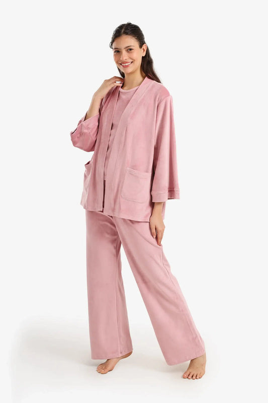 Velvet Plain Pajama Set – Dusty Rose