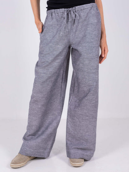 Linen Wide-Leg Trousers - Grey