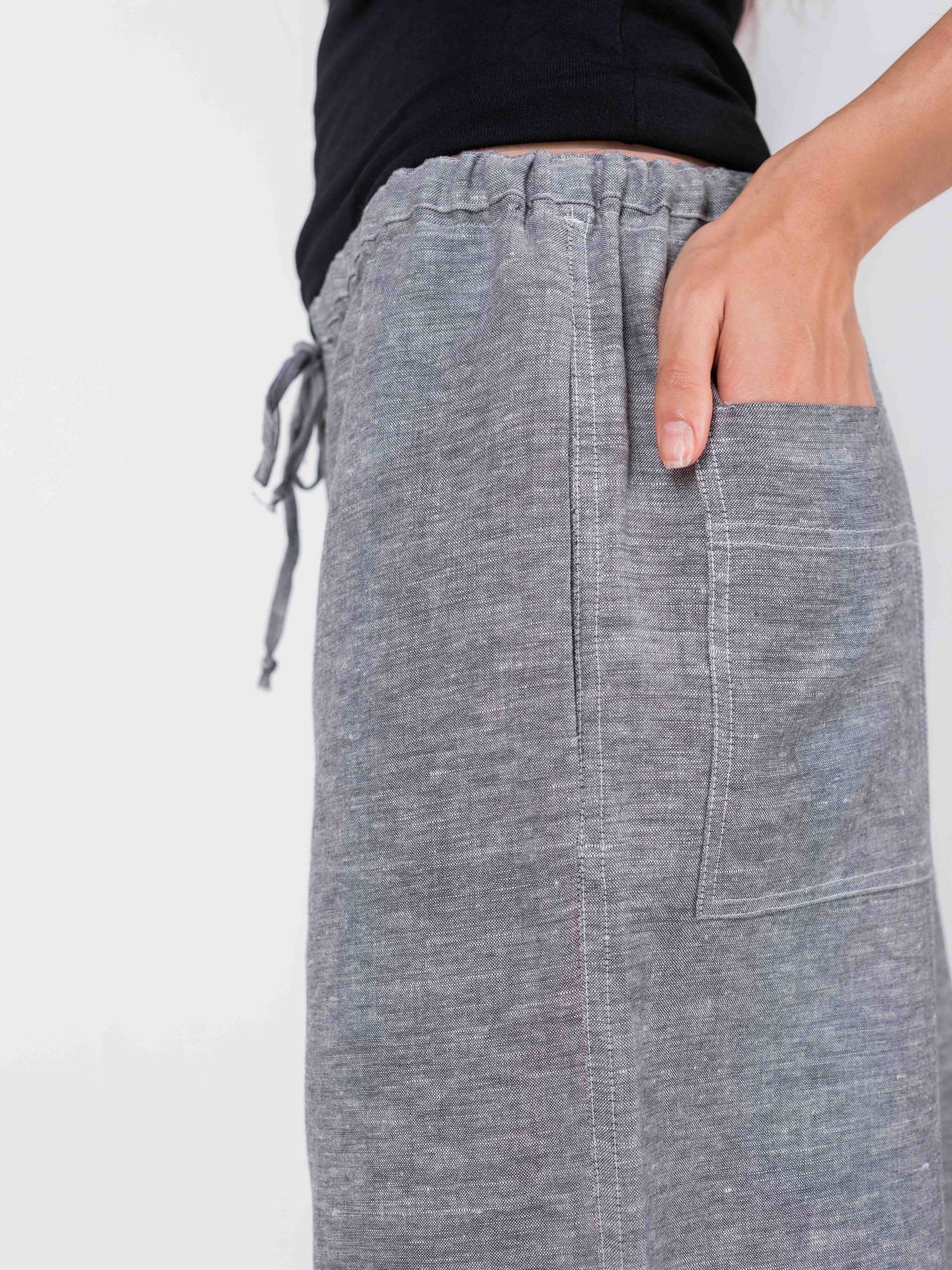 Linen Wide-Leg Trousers - Grey