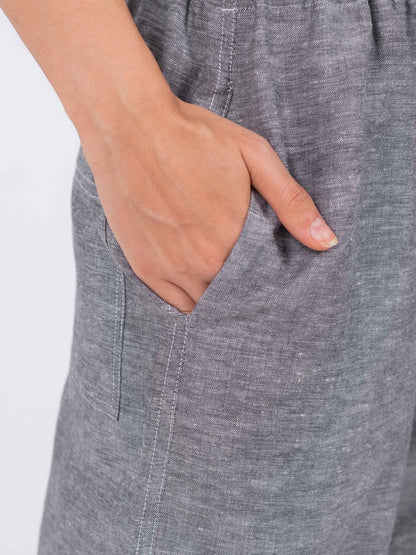 Linen Wide-Leg Trousers - Grey