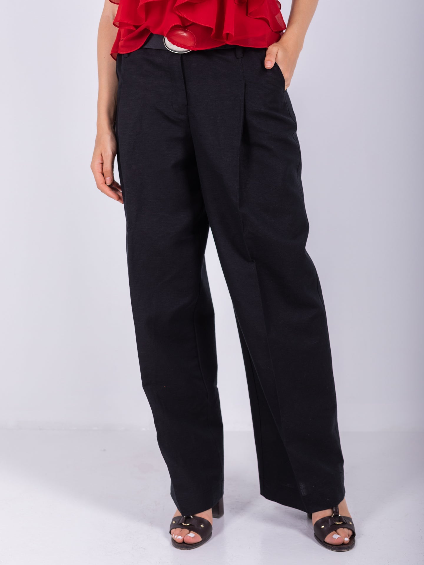 Linen Wide-Leg Trousers – Black