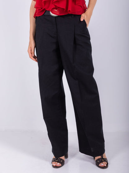 Linen Wide-Leg Trousers – Black
