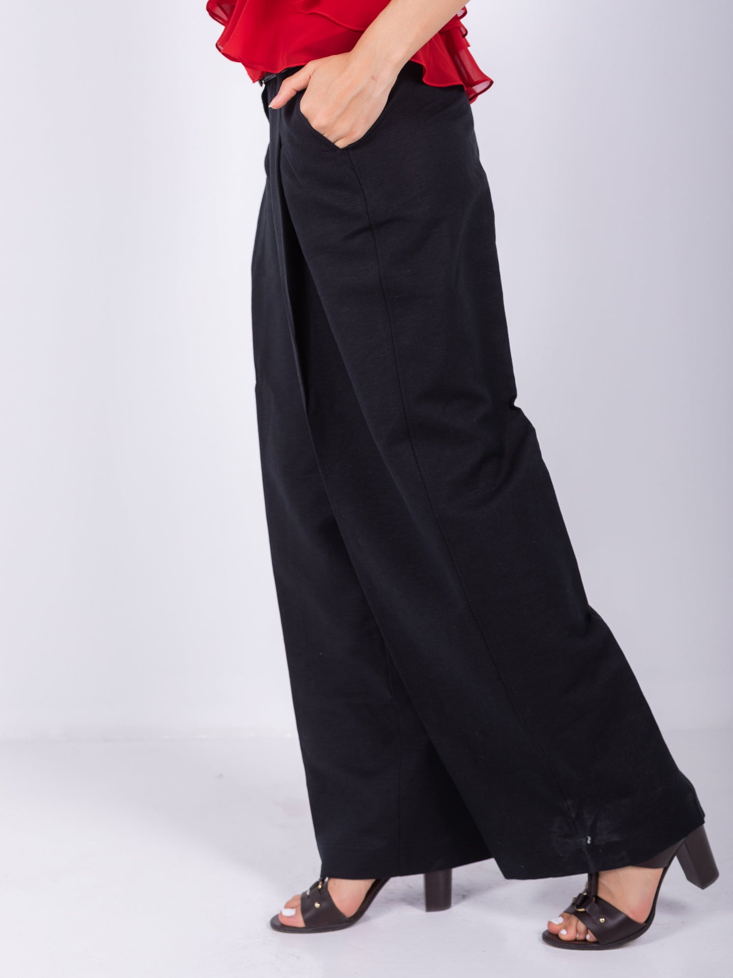 Linen Wide-Leg Trousers – Black