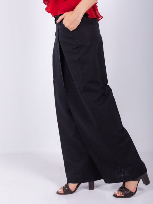 Linen Wide-Leg Trousers – Black