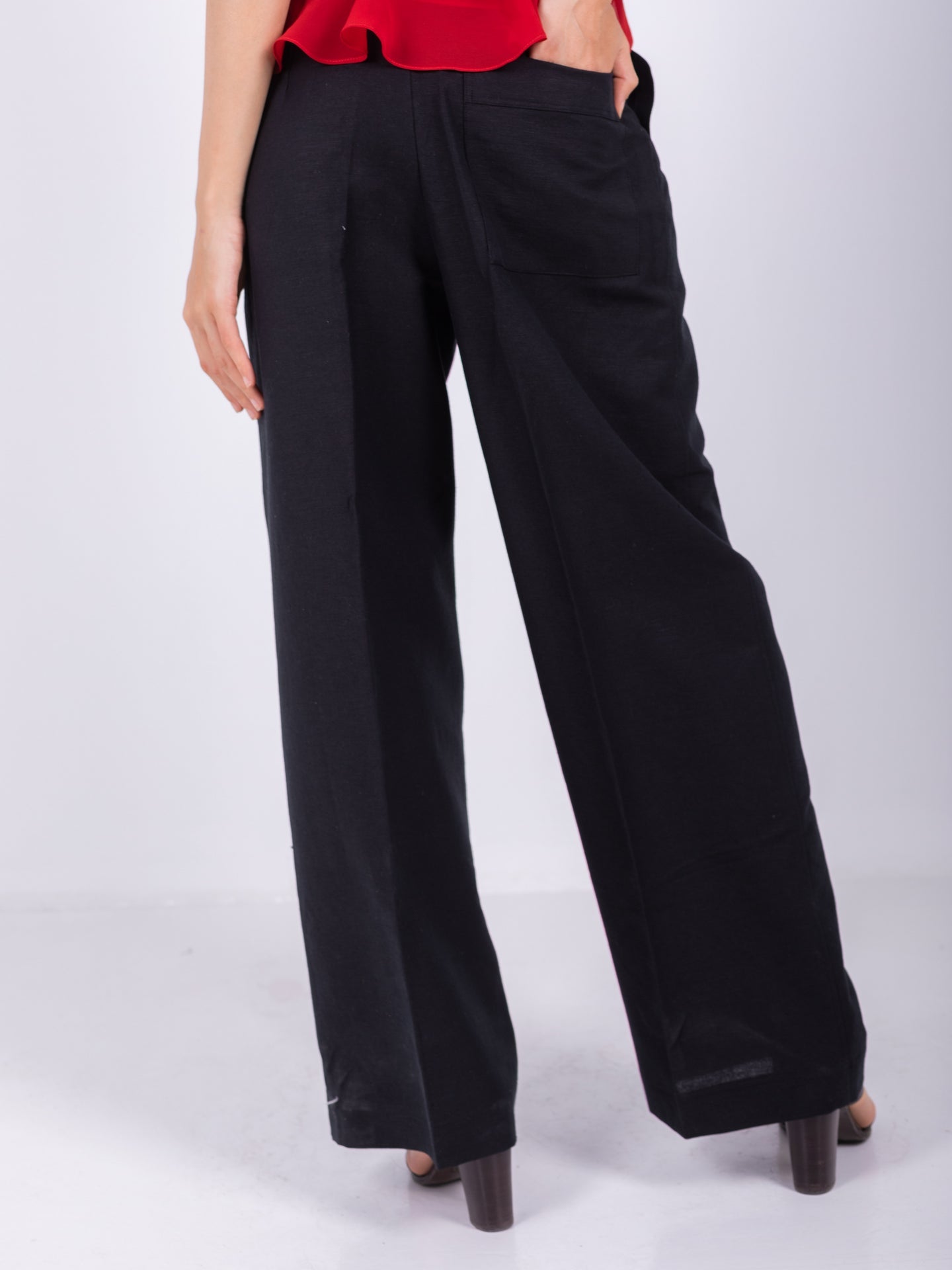 Linen Wide-Leg Trousers – Black