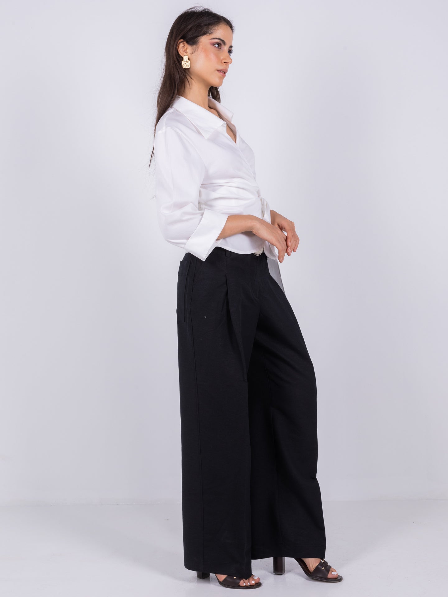 Linen Wide-Leg Trousers – Black