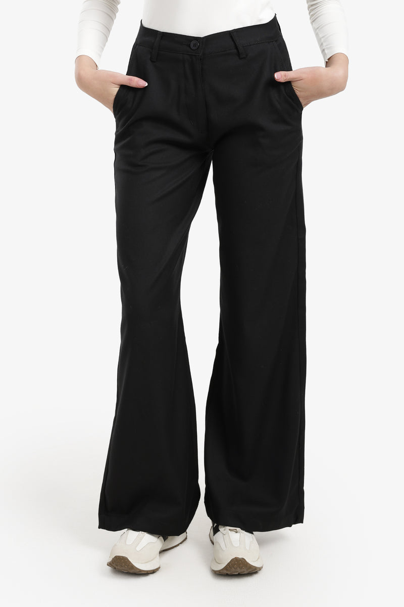 Plain Wide-Leg Straight Cut Pants – Black