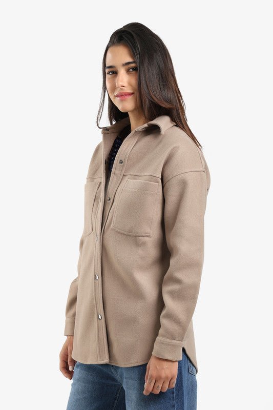 Fleece Solid Overshirt - Coffee