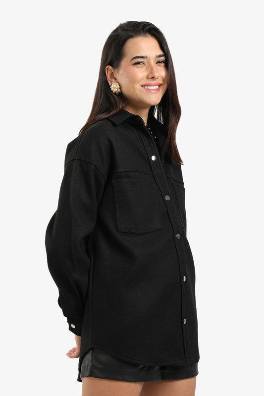 Fleece Solid Overshirt - Black