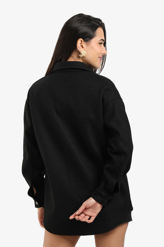 Fleece Solid Overshirt - Black