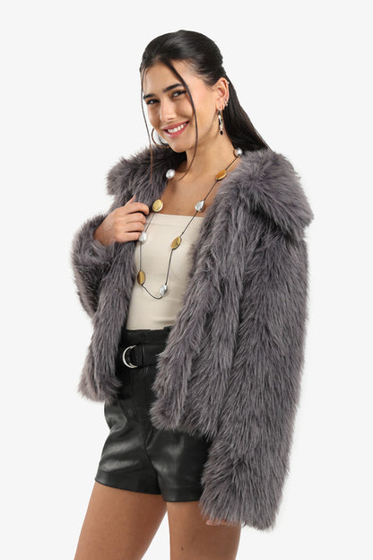 Sherpa Solid Open Neckline Jacket – Grey