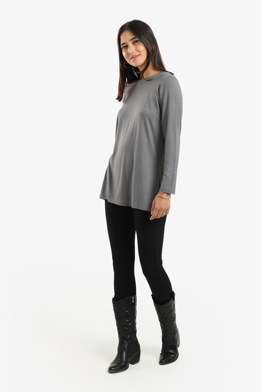 Poplin Solid Long Sleeve T-Shirt – Grey