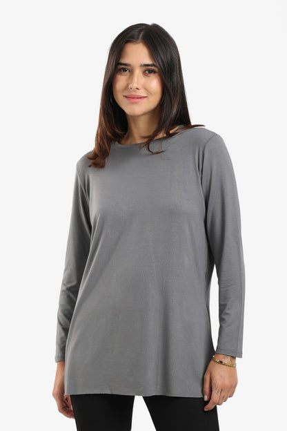 Poplin Solid Long Sleeve T-Shirt – Grey