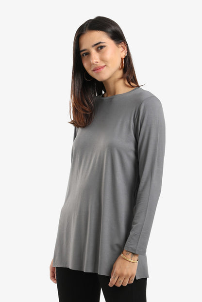 Poplin Solid Long Sleeve T-Shirt – Grey