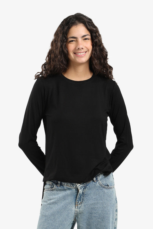 Poplin Solid Long Sleeve T-Shirt – Black