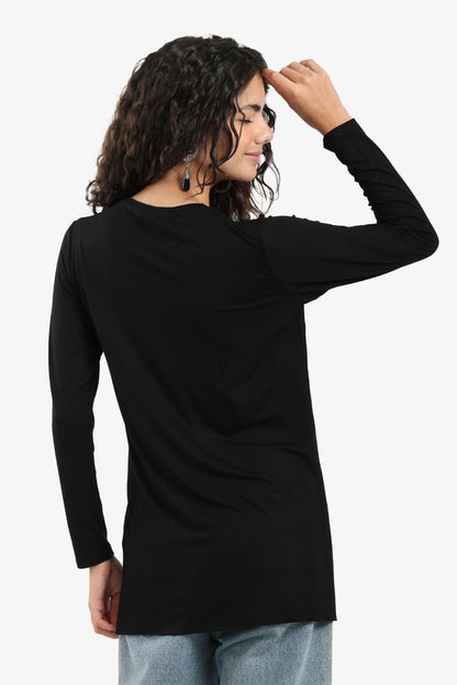 Poplin Solid Long Sleeve T-Shirt – Black