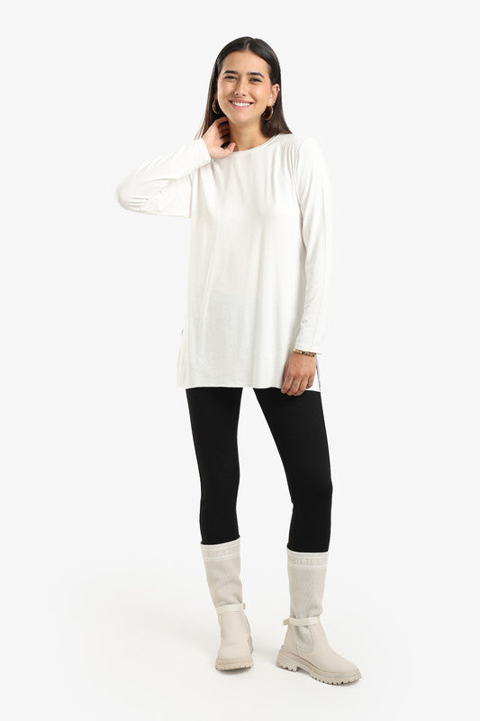 Poplin Solid Long Sleeve T-Shirt – Off White